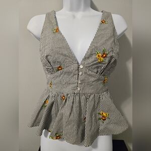 NWT- Forever 21 Babydoll Floral Embroidered Peplum Top. Size XS.